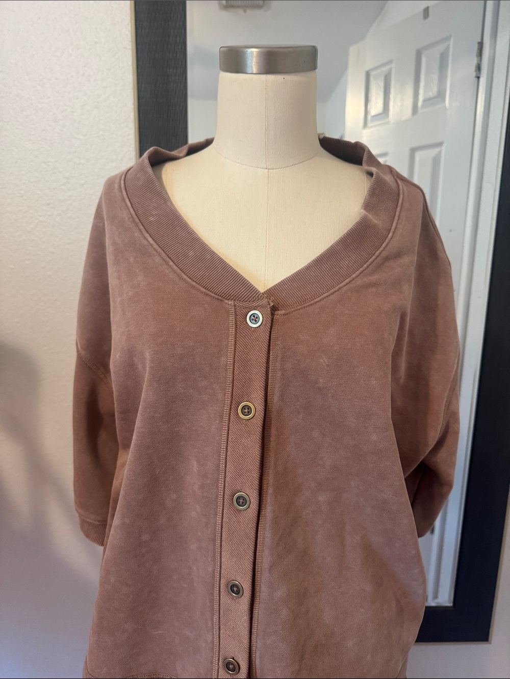 Gilded Intent Washed Brown Button-Front Sweatshirt - Picture 3 of 7
